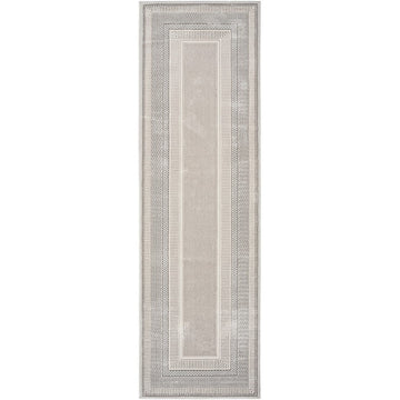 Glitz GLZ07 Modern Abstract Geometric Border Distressed Metallic Shimmer Hi-Low Textured Soft-Touch Polyester Low Profile Short-Pile Silver Runner-Nourison-Rug Love - The Most Loved Rug Store
